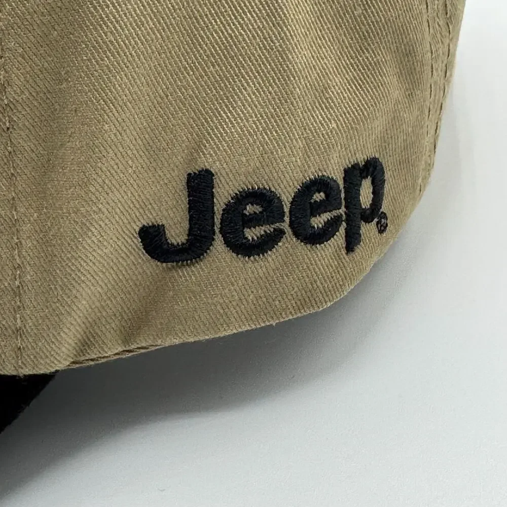 Jeep Wave Twill Embroidered Hat Cap Adjustable Strap Back Khaki Black